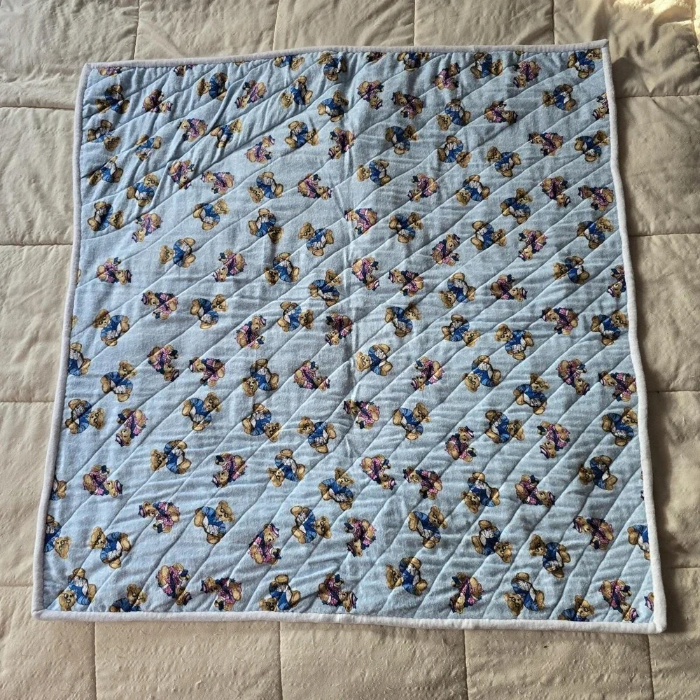Handmade Baby Quilt‎ Patchwork Cotton Quilted Blue Nursery Blanket 36